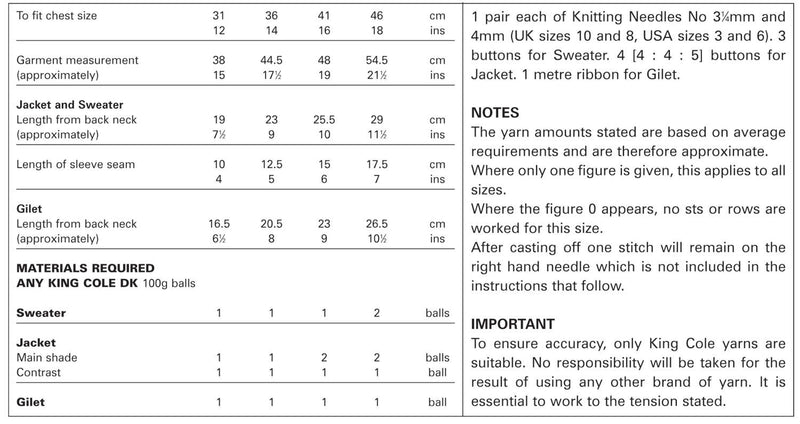 King Cole 2797 DK Knitting Pattern - Baby Jacket, Sweater & Gilet (12-18 in)
