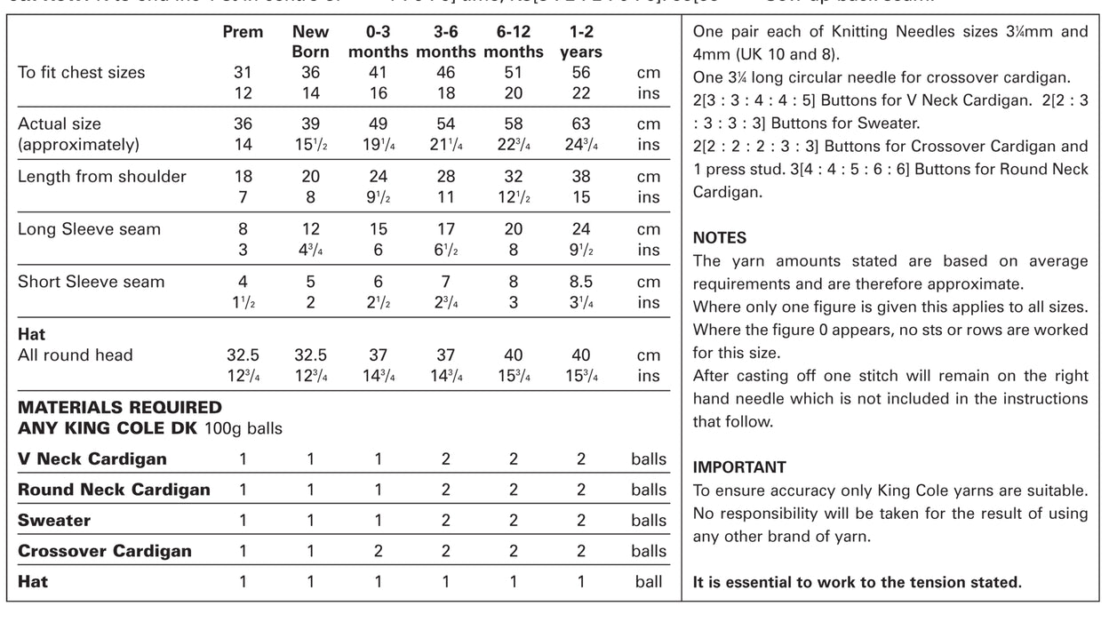 King Cole 2885 Double Knitting Pattern - DK Baby Cardigans, Sweater & Hat (Prem - 2 years)