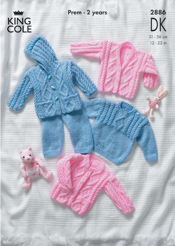 King Cole 2886 DK Knitting Pattern - Baby Sweater, Jacket, Trousers and Cardigan (Prem - 2yrs)
