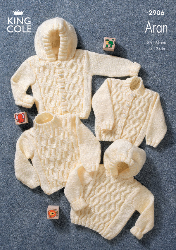 King Cole 2906 Aran Baby Knitting Pattern - Sweaters & Jackets (0 - 3 Yrs)