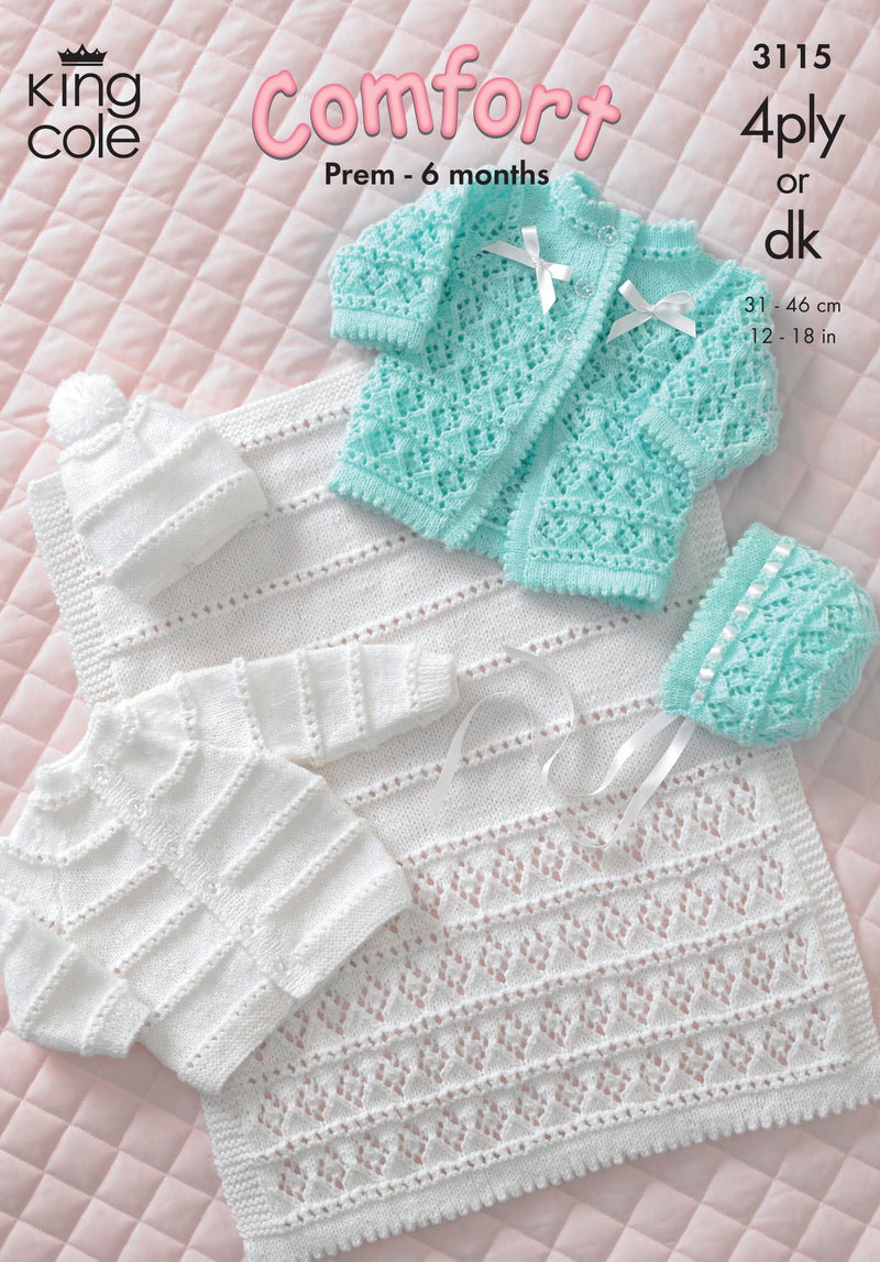 King Cole 3115 baby knitting pattern coat cardigan bonnet hat pram cover
