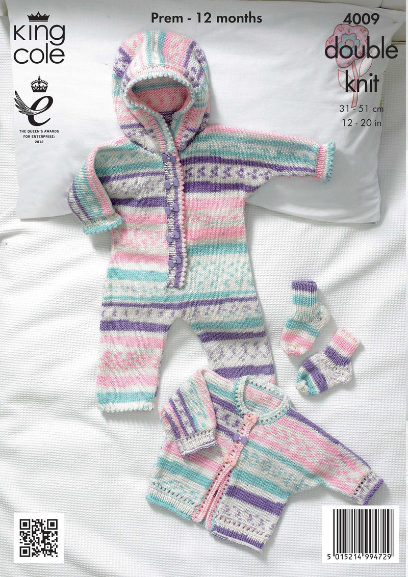 King Cole 4009 DK Knitting Pattern - All-In-One, Jacket and Socks Prem - 12 months
