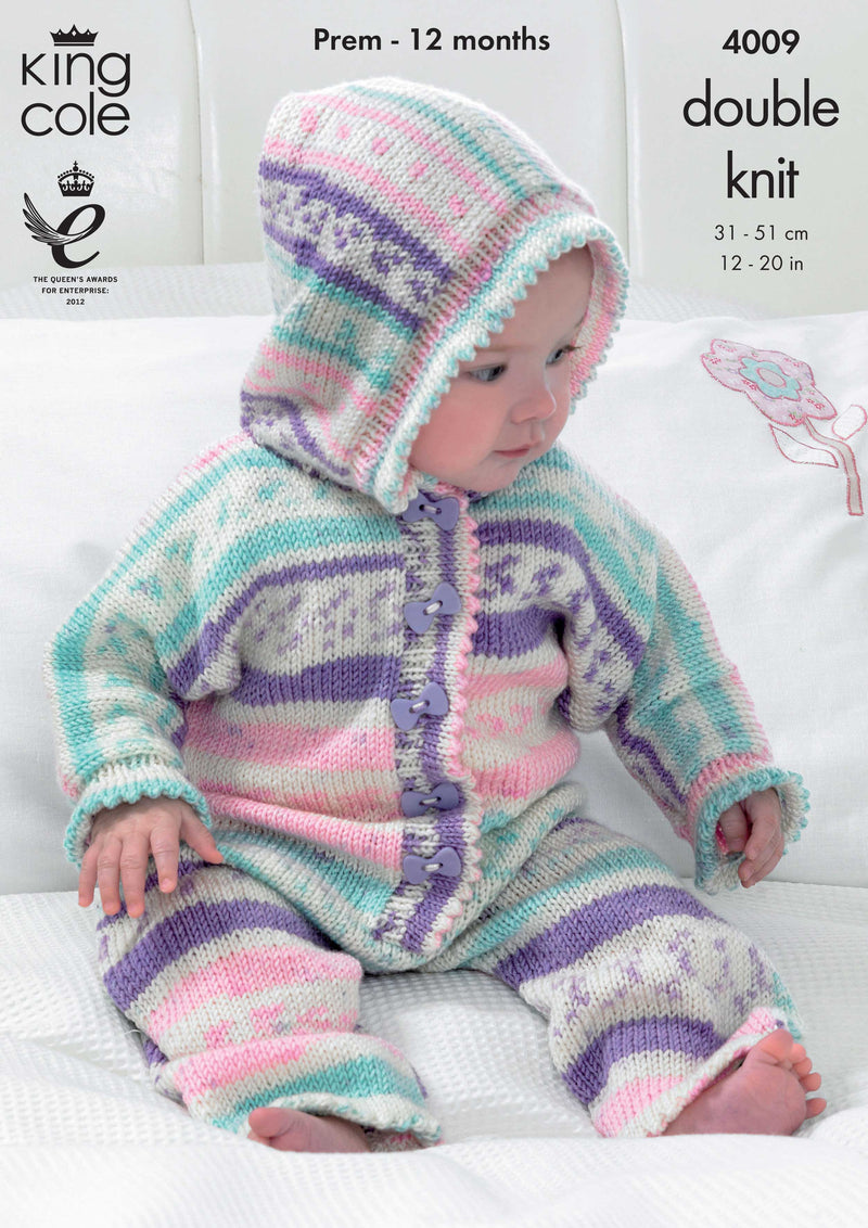 King Cole 4009 DK Knitting Pattern - All-In-One, Jacket and Socks Prem - 12 months
