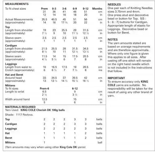 King Cole 4011 Double Knitting Pattern - Baby Top, Cardigan, Leggings, Hat, Beret, Mittens (Prem to 12mnths)