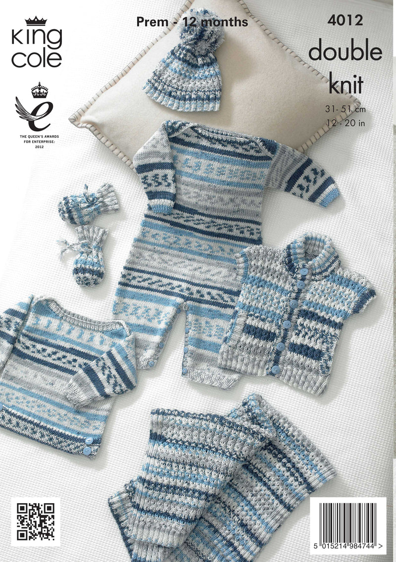 King Cole 4012 DK Knitting Pattern - Baby DK Set (Premature to 12 months)