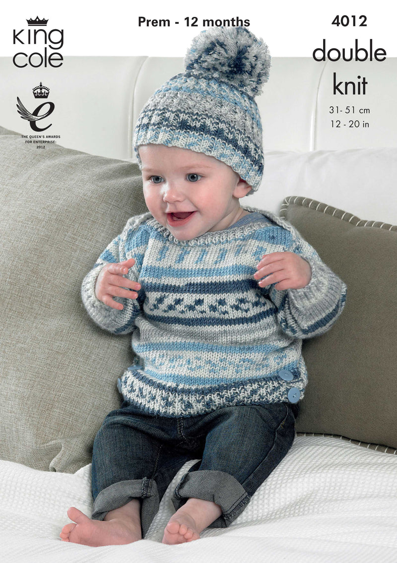 King Cole 4012 DK Knitting Pattern - Baby DK Set (Premature to 12 months)