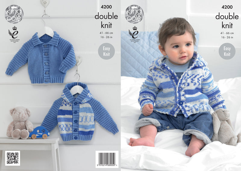 King Cole 4200 DK Knitting Pattern - Easy Knit Cardigans (0 to 7 Yrs)