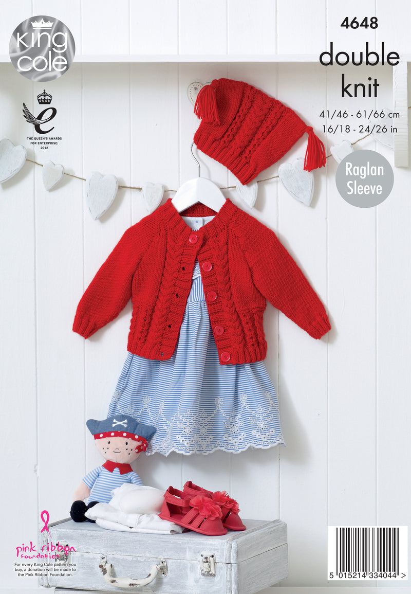 King Cole 4648 DK Knitting Pattern - Cardigans & Hat (0 to 7 Yrs)