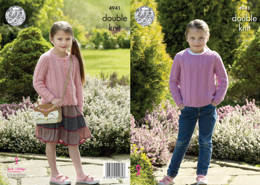 King Cole 4941 Double Knitting Pattern - Children's DK Sweater & Cardigan (20 - 28 in)