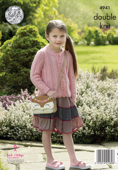 King Cole 4941 Double Knitting Pattern - Children's DK Sweater & Cardigan (20 - 28 in)