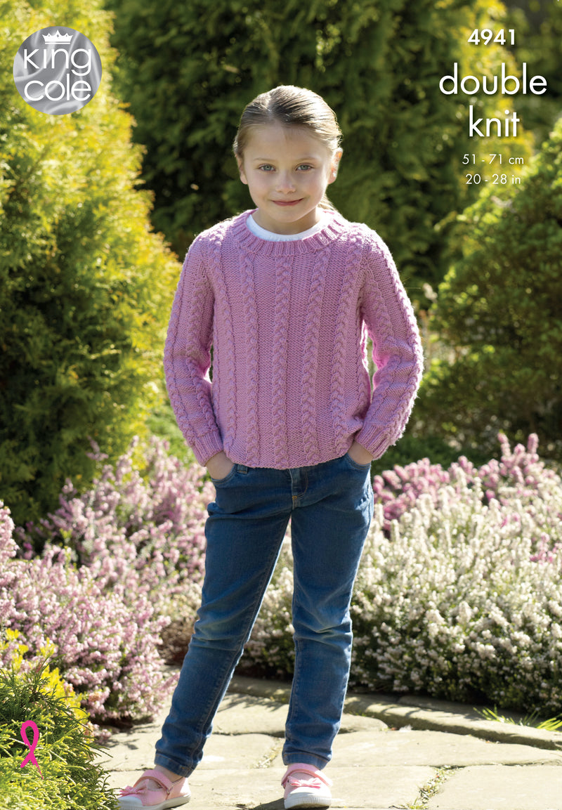 King Cole 4941 Double Knitting Pattern - Children's DK Sweater & Cardigan (20 - 28 in)