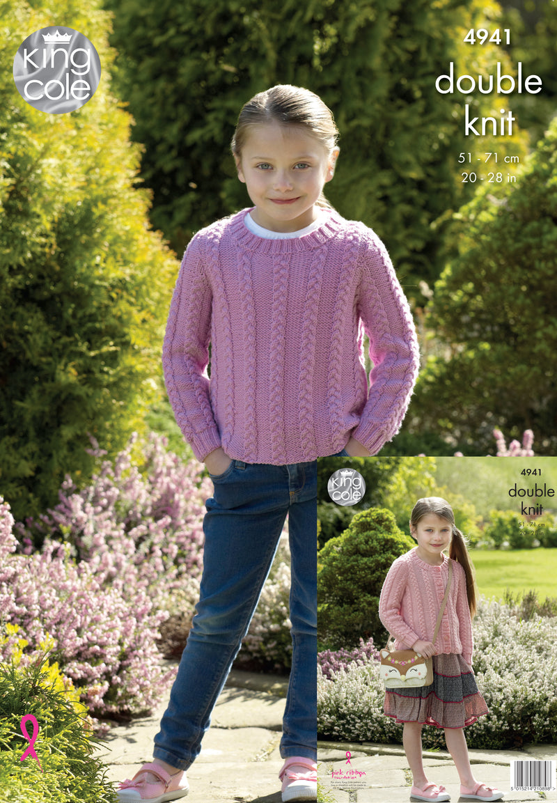 King Cole 4941 Double Knitting Pattern - Children's DK Sweater & Cardigan (20 - 28 in)