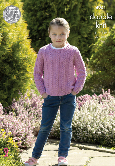 King Cole 4941 Double Knitting Pattern - Children's DK Sweater & Cardigan (20 - 28 in)