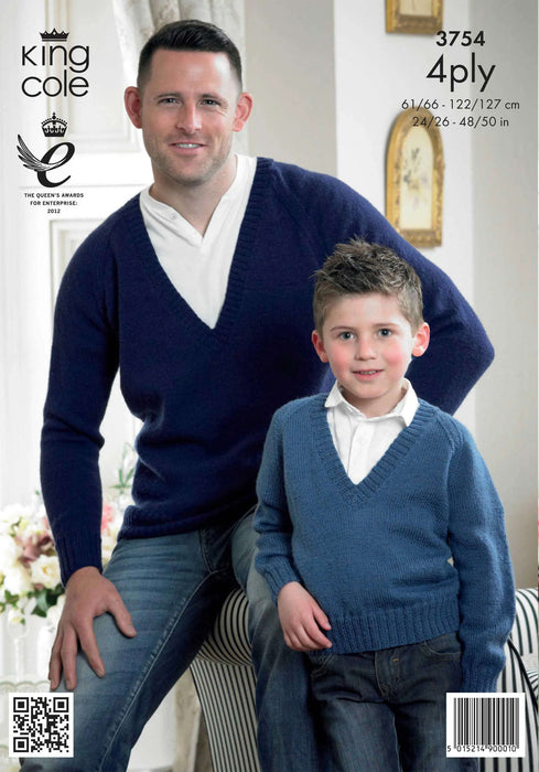 King Cole 3754 4ply Knitting Pattern - Cardigan & Sweater for Children, Men & Ladies