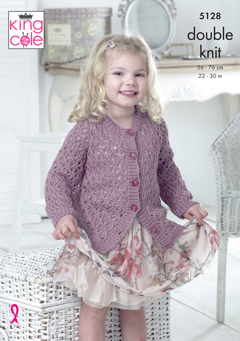 King Cole 5128 Double Knitting Pattern - Children's Cotton DK Cardigans (22 - 30 in)