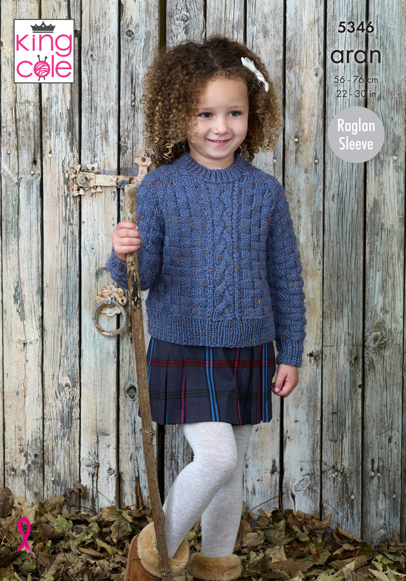 King Cole 5346 Aran Knitting Pattern - Sweater & Slipover for Children (22-30in)