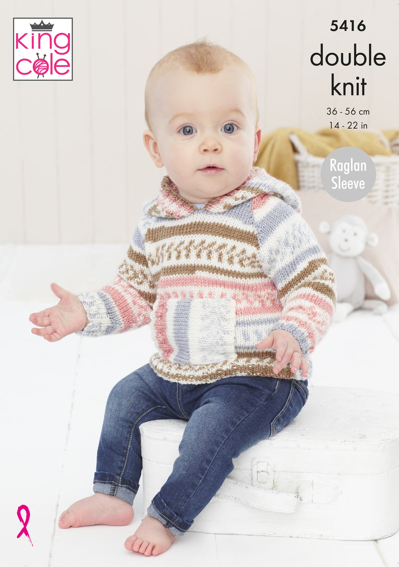 King Cole 5416 Baby DK Knitting Pattern for Raglan Sweaters (14-22in)