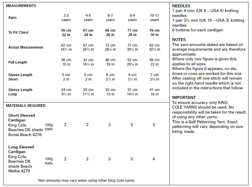 King Cole 5424 Double Knitting Pattern - DK Baby Children's Cardigans (2-11 Yrs)