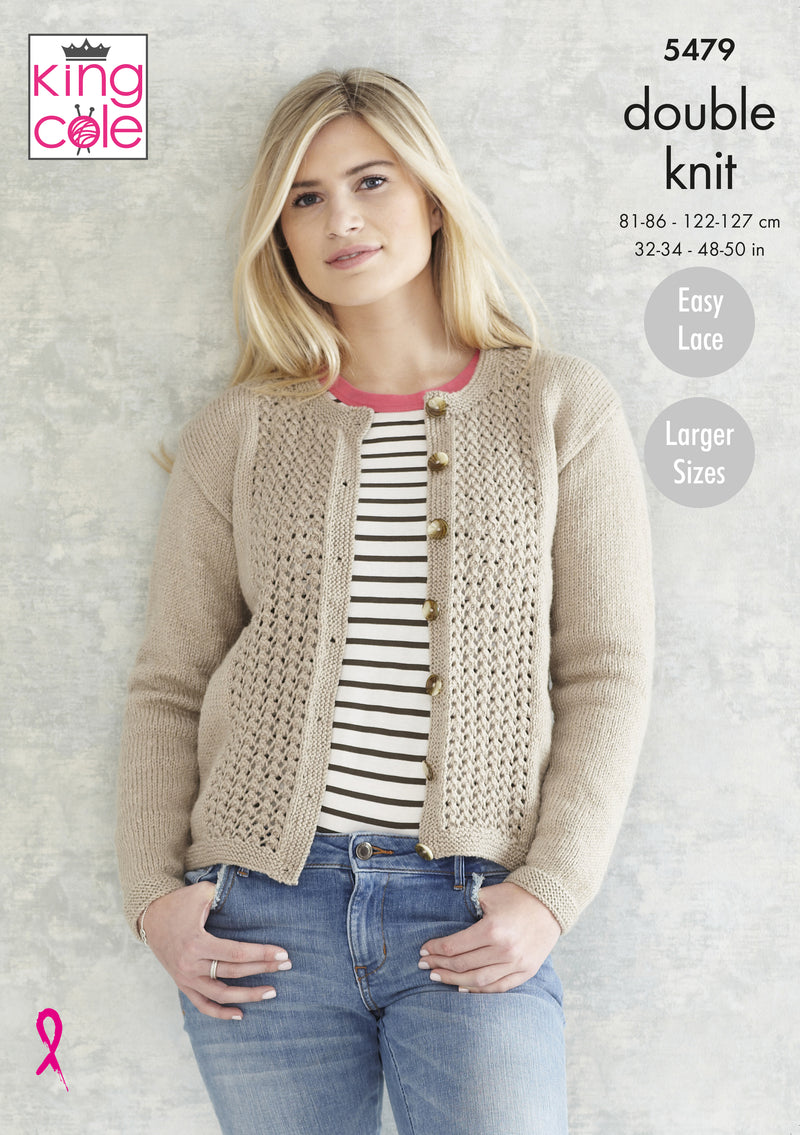King Cole 5479 DK Knitting Pattern for Ladies - Easy Lace Cardigan, Scarf & Hat