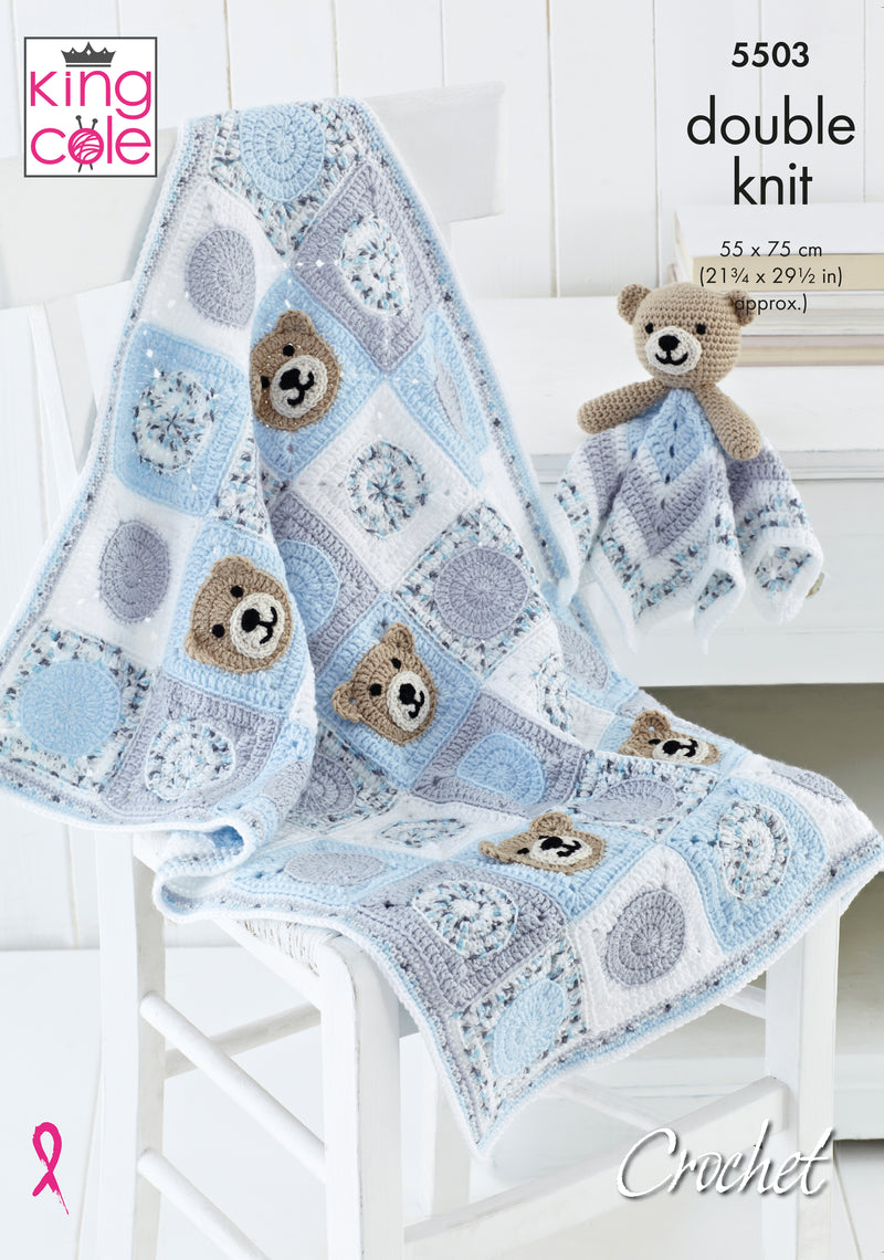 King Cole 5503 CROCHET Pattern - Baby Blankets & Comforter Toys (Teddy Bears & Rabbits)