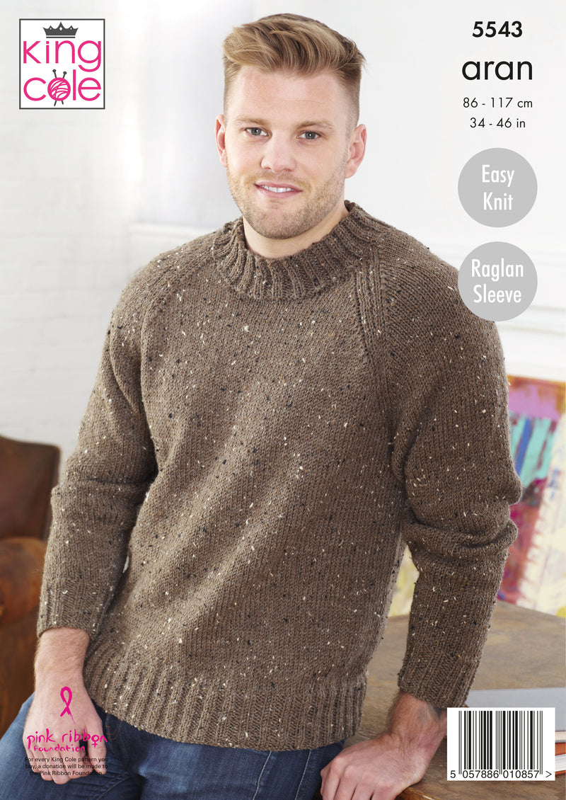 King Cole 5543 Aran Knitting Pattern for Adults - Easy Knit Sweater & Cardigan