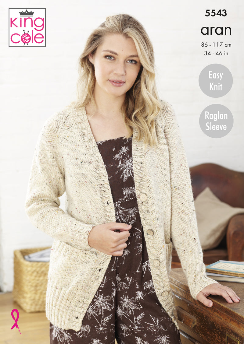 King Cole 5543 Aran Knitting Pattern for Adults - Easy Knit Sweater & Cardigan