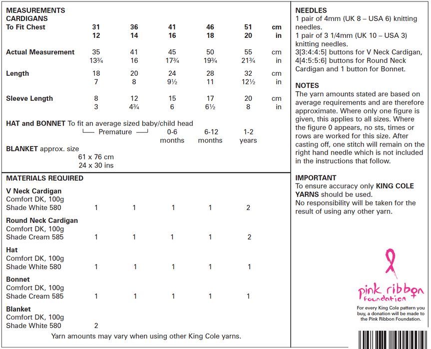 King Cole 5567 Double Knitting Pattern - DK Baby Cardigans, Hat, Bonnet & Blanket (Prem - 2 years)