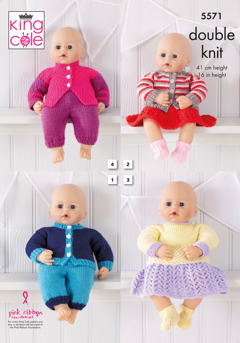 King Cole 5571 Doll Knitting Pattern - Dolls Clothes