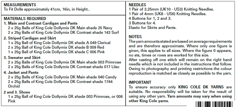 King Cole 5571 Doll Knitting Pattern - Dolls Clothes