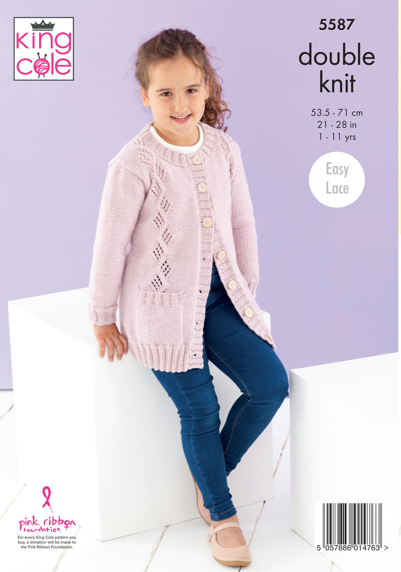 King Cole 5587 DK Knitting Pattern - Easy Knit - Cardigans (1 to 11 years)