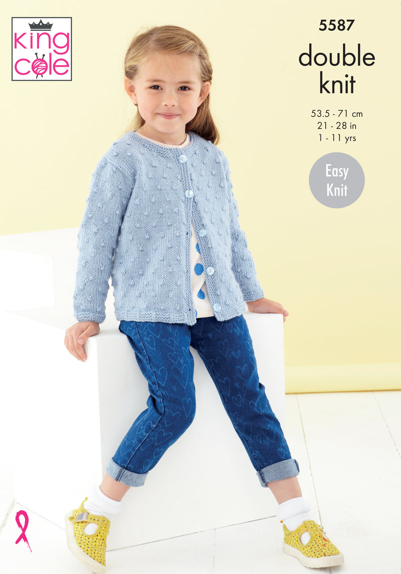 King Cole 5587 DK Knitting Pattern - Easy Knit - Cardigans (1 to 11 years)