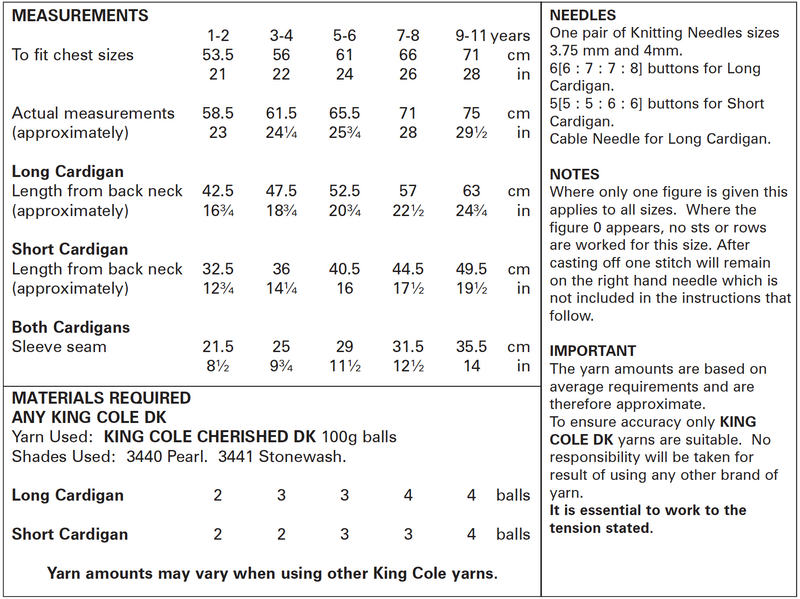 King Cole 5587 DK Knitting Pattern - Easy Knit - Cardigans (1 to 11 years)