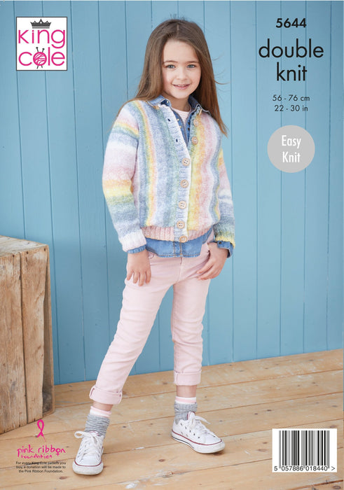 King Cole 5644 Double Knitting Pattern - Easy Knit DK Cardigan & Hoodie for Children (22-30in)
