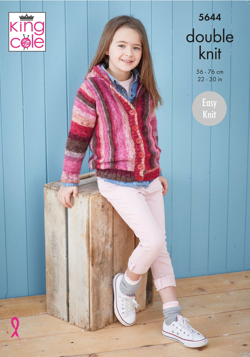 King Cole 5644 DK Knitting Pattern - Easy Knit Cardigan & Hoodie for Children (22-30in)