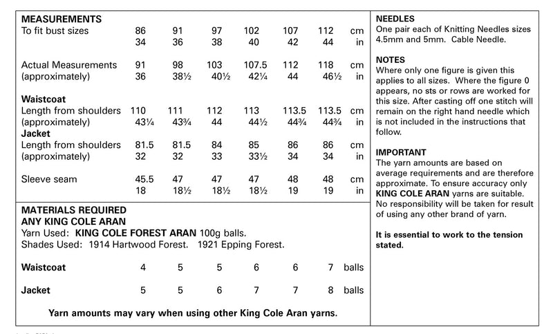 King Cole 5656 Aran Knitting Pattern - Ladies Jacket & Waistcoat (34-44in)