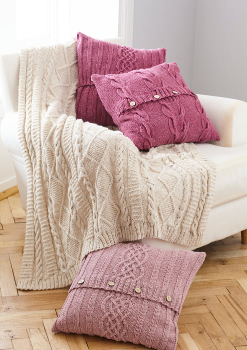 King Cole 5660 Aran Knitting Pattern - Throw & Cushion Covers