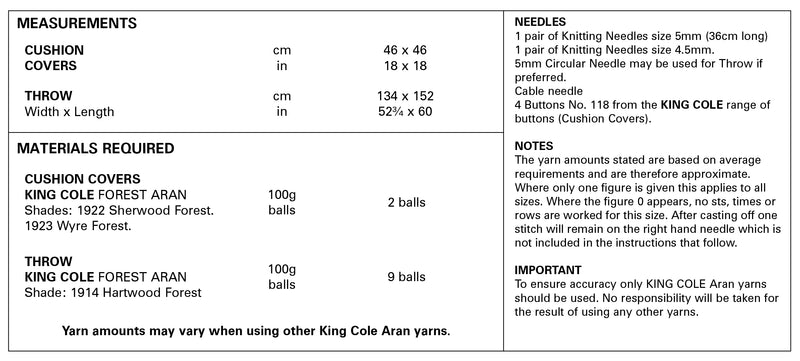 King Cole 5660 Aran Knitting Pattern - Throw & Cushion Covers