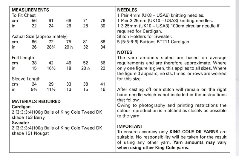 King Cole 5705 Children's Sweater & Cardigan DK Knitting Pattern (22-30in)