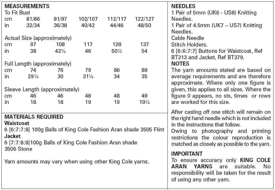 King Cole 5721 Aran Knitting Pattern - Ladies Waistcoat & Jacket
