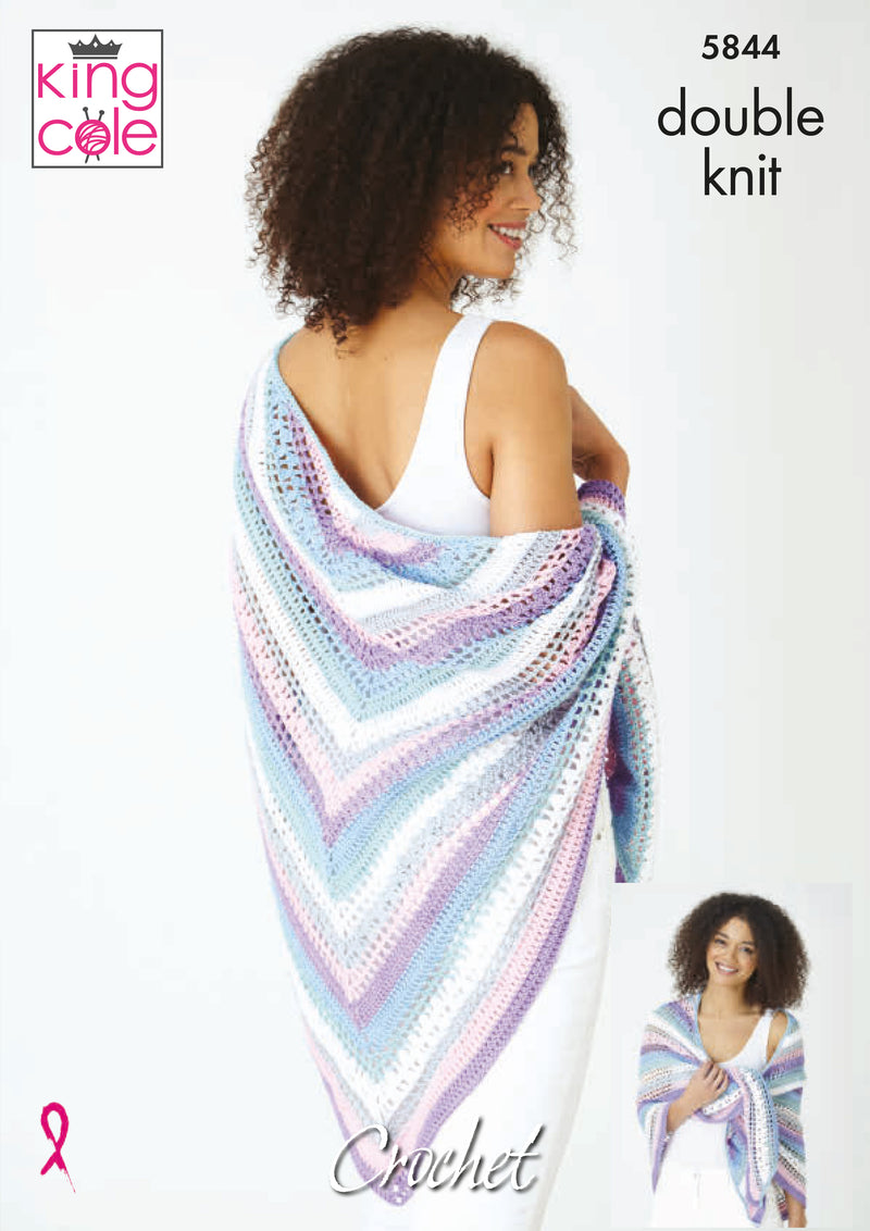 King Cole 5844 CROCHET Pattern - Shawls Crocheted in Cottonsmooth DK