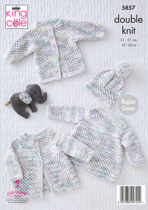 King Cole 5857 Baby DK Knitting Pattern - Matinee Coat or Angel Top, Jacket & Hat (Prem-12mnth)