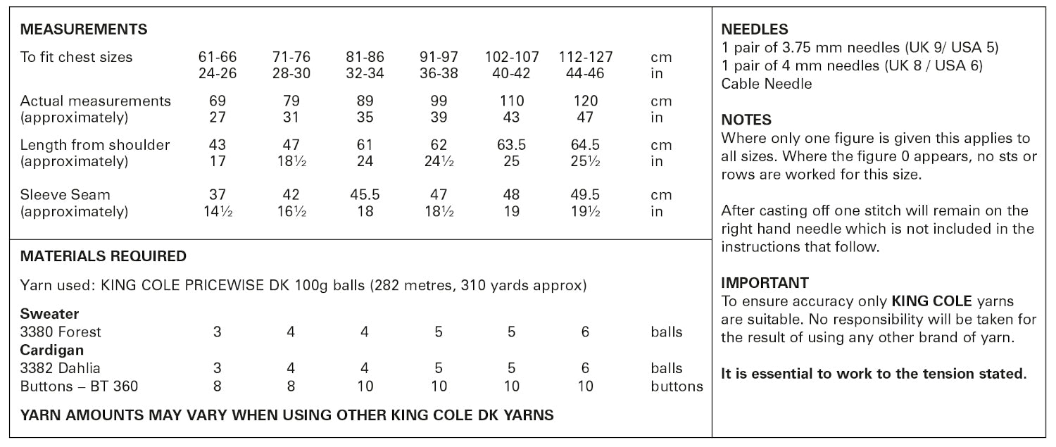 King Cole 5938 DK Knitting Pattern - Sweater & Cardigan (24-46in)