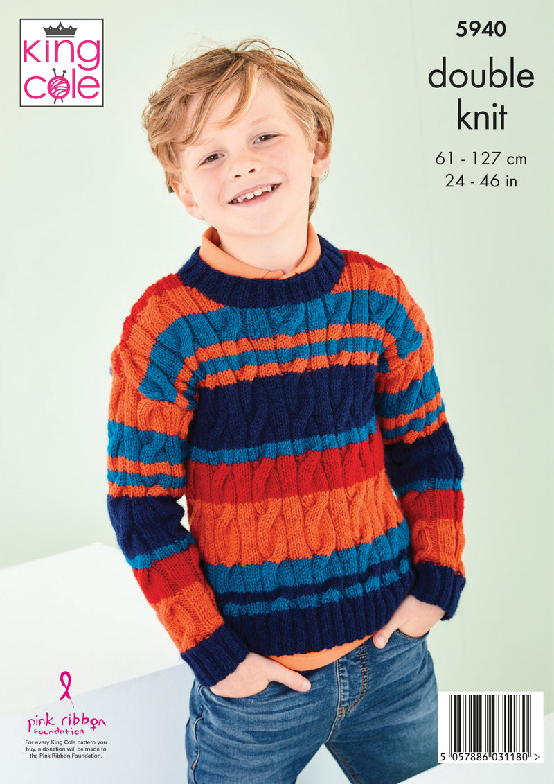 King Cole 5940 Double Knitting Pattern for Boys & Men - DK Sweaters (24-46in)