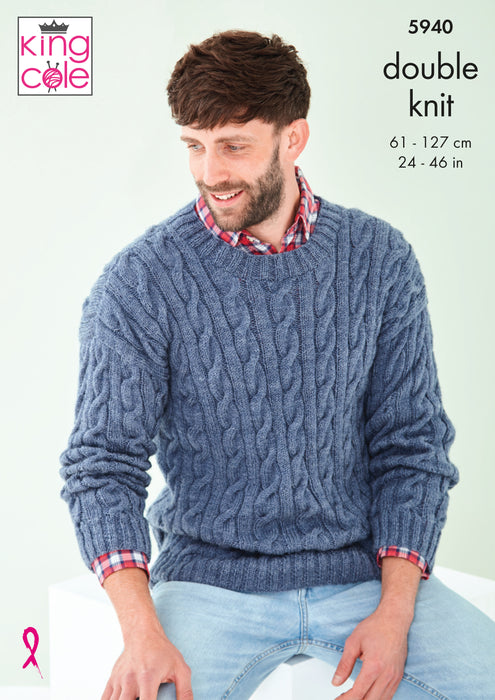 King Cole 5940 Double Knitting Pattern for Boys & Men - DK Sweaters (24-46in)