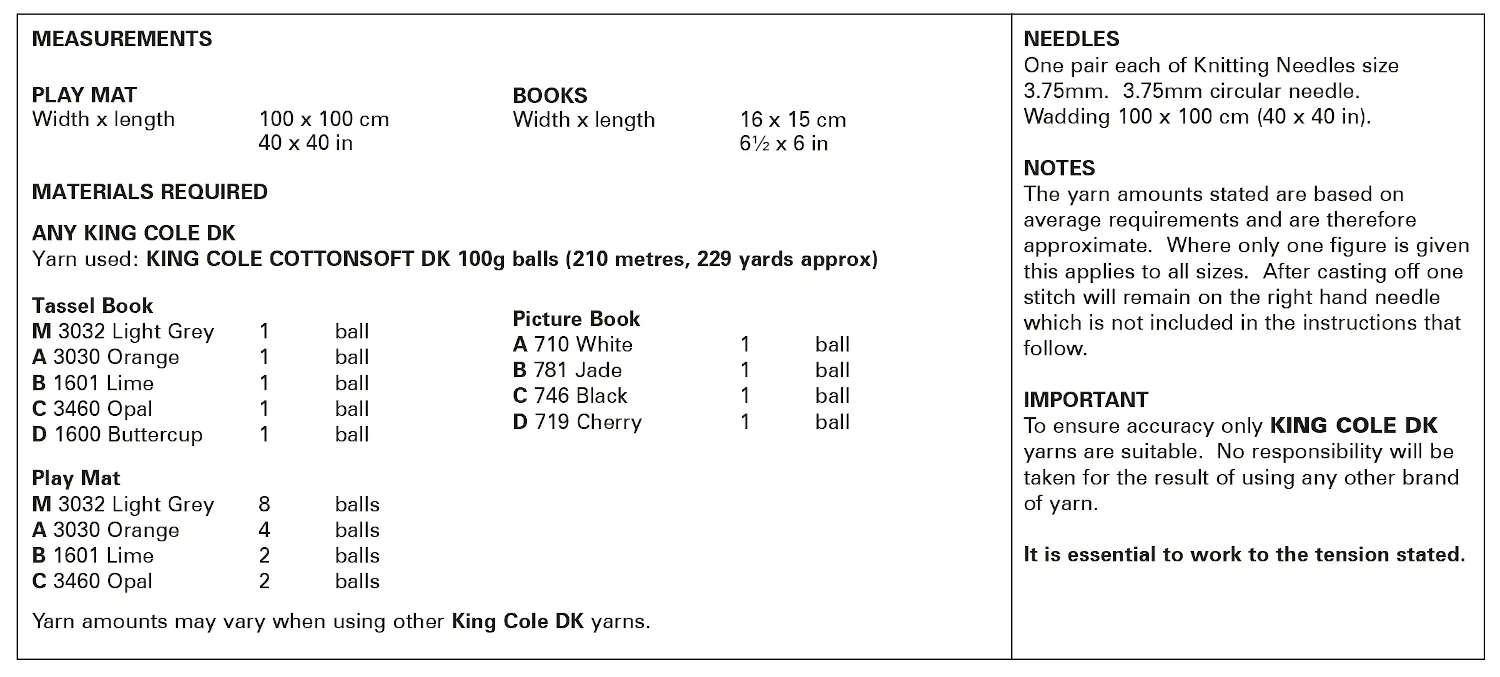 King Cole 6011 Baby Knitting Pattern - Cotton DK Books & Play Mat