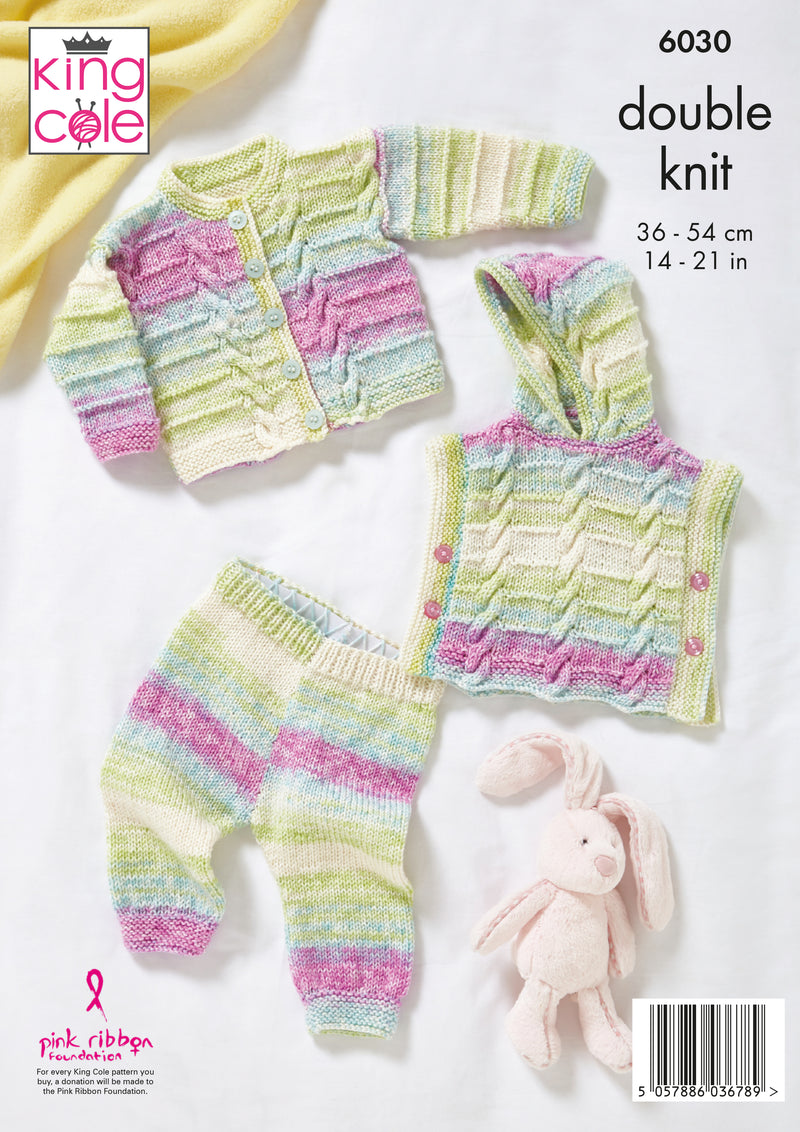 King Cole 6030 DK Knitting Pattern - Baby Hoody, Cardigan & Leggings (0 - 2 Yrs)
