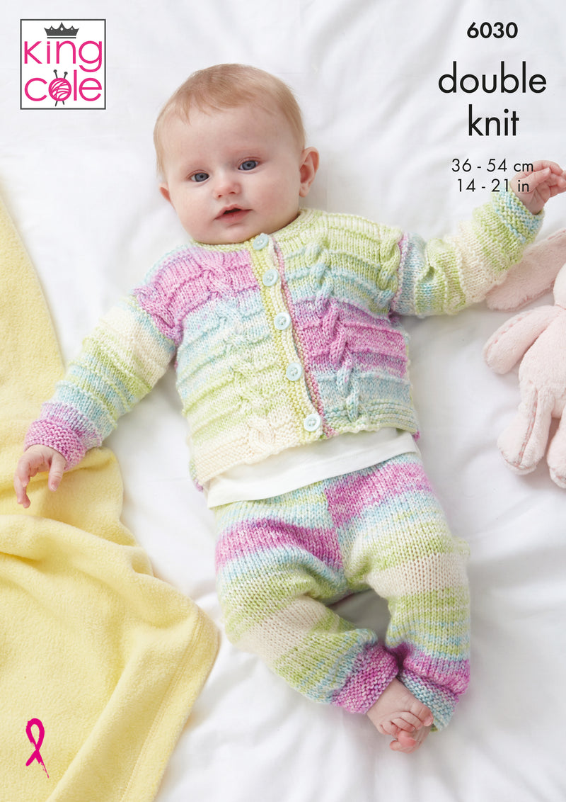 King Cole 6030 DK Knitting Pattern - Baby Hoody, Cardigan & Leggings (0 - 2 Yrs)