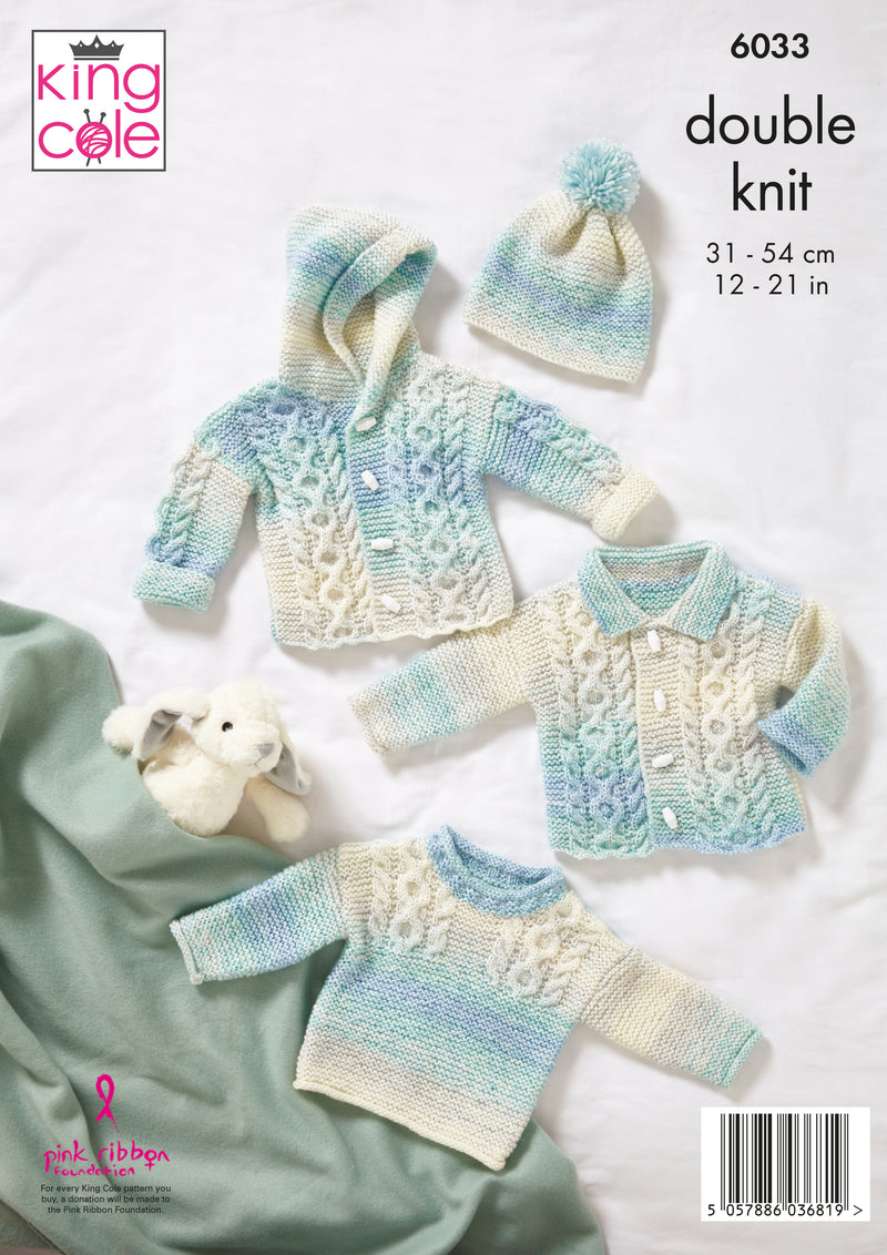 King Cole 6033 Baby DK Knitting Pattern - Jacket, Sweater, Cardigan & Hat (Prem - 2 yrs)