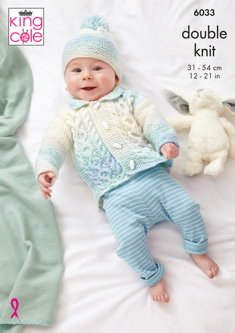 King Cole 6033 Baby DK Knitting Pattern - Jacket, Sweater, Cardigan & Hat (Prem - 2 yrs)