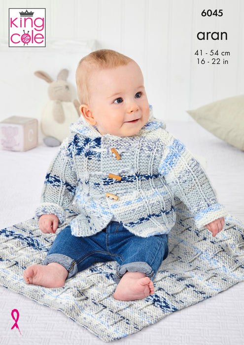 King Cole 6045 Aran Baby Knitting Pattern - Jacket, Top, Hat, Socks and Blanket (3 mnths - 3 Yrs)